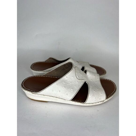 Barjeel White Leather Comfort Walking Wedge Slides Sandals Women Sz 7.5M US/38EU - Picture 1 of 14